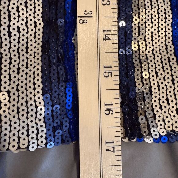 Lulu's Dazzle You Gold and Blue Striped Sequin Mini Skirt Back Zip Size Small - Picture 10 of 11
